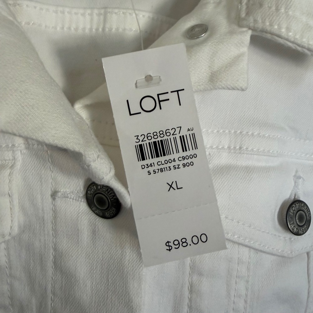 LOFT Denim Jacket White Button Front Trucker Women XL - Picture 5 of 15